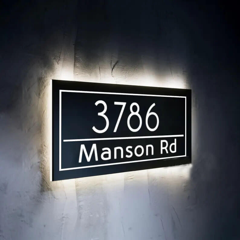 Illumianted House Number Plaque Box Signage