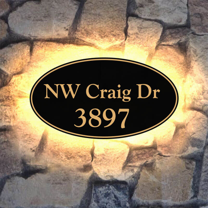 Oval Reflective Standard Address Plaque Large Aluminum Lighted Address Plaque Illuminated Address Plaques 